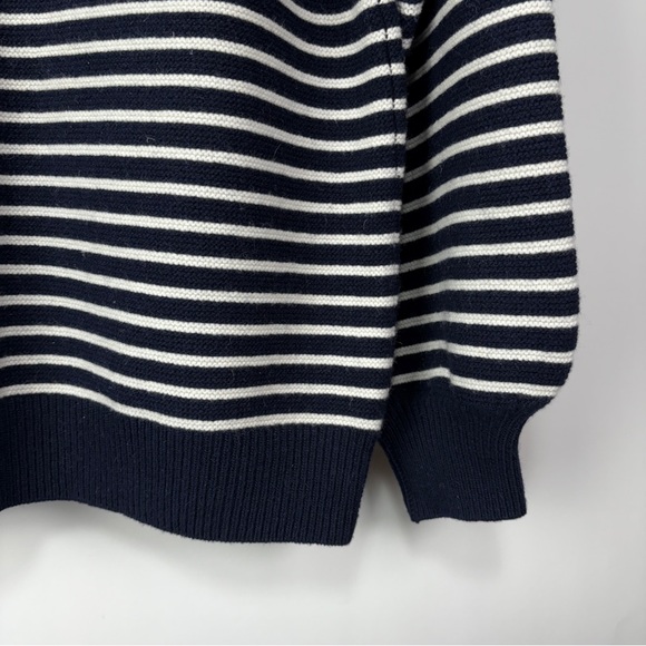 ANN MASHBURN Sweater Womens Medium Boat Neck Wool Navy Cold Shoulder Striped - Picture 12 of 13